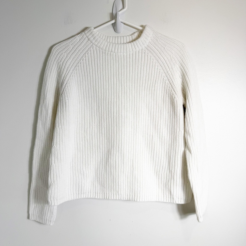 Quince Sweater Women Small Ivory 100% Organic Cotton Fisherman Crewneck Sweater
